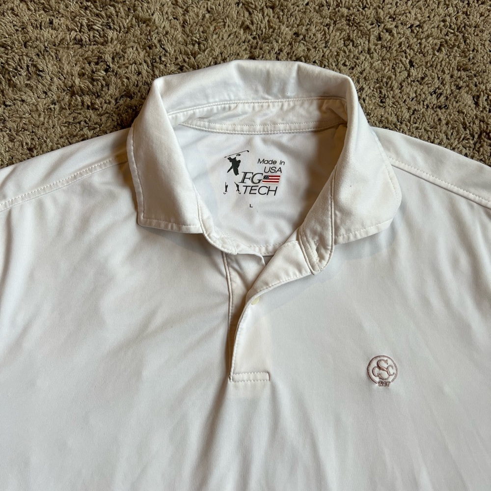 F&G Tech Golf Polo Shirt Blue Large Skokie Country Club USA Flag SCC